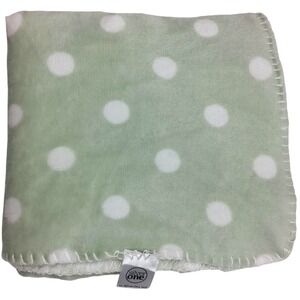 Silver One Green White Polka Dot Baby Blanket Soft Fleece Stitched Edges Unisex